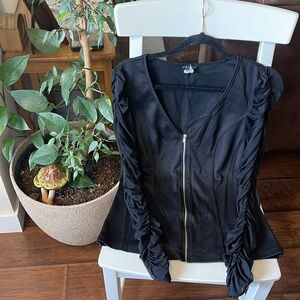 🍁Venus stretchy top with ruffled see through sleeves & zipped front